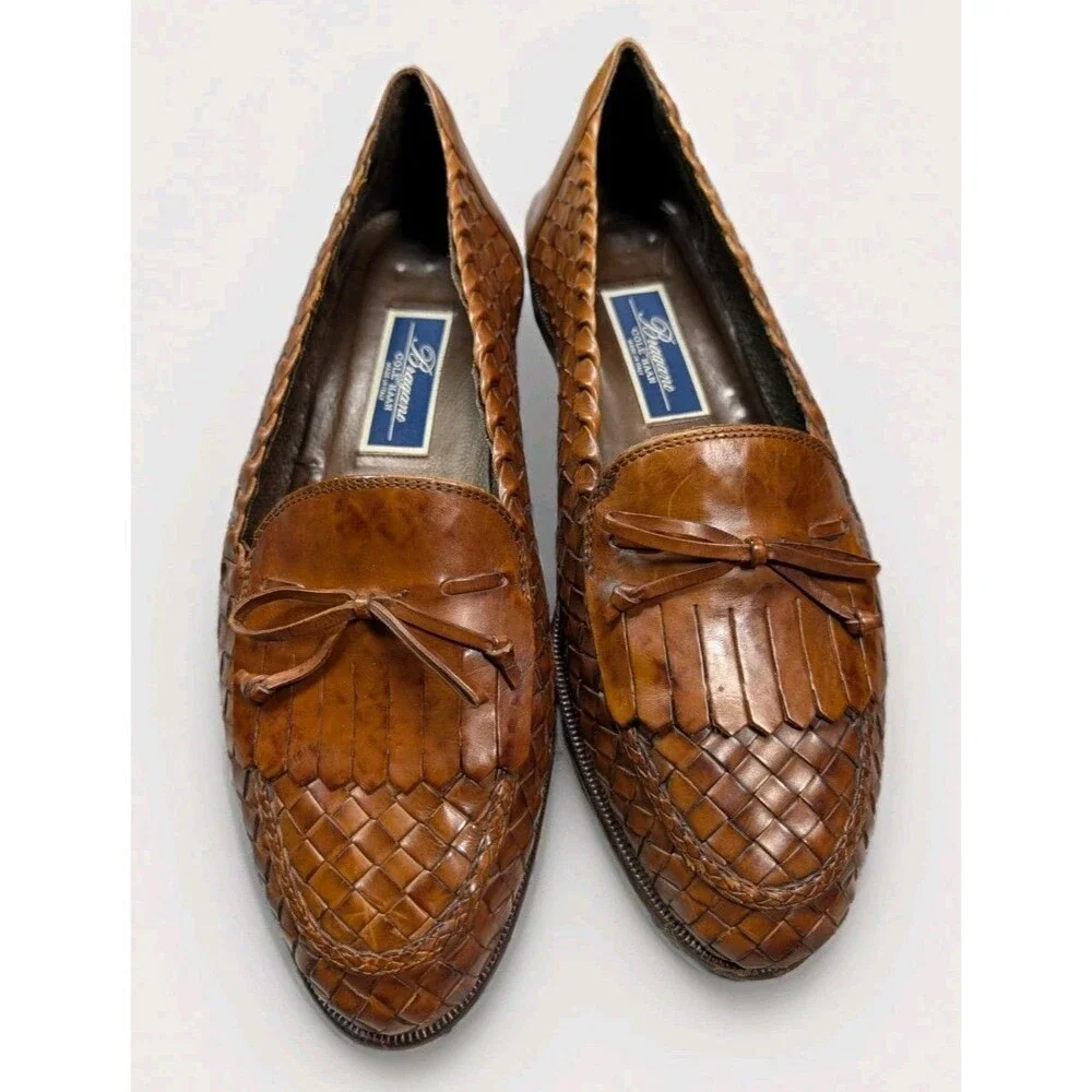 BRAGANO By COLE HAAN VINTAGE ITALIAN LOAFERS SIZE 11 WOVEN COGNAC LEATHER SHOES